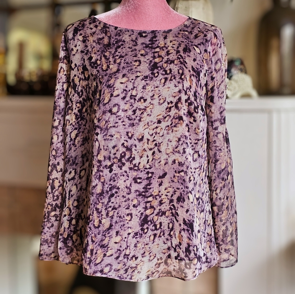 Laura Petites Sheer Blouse. Leopard Print Blouse. Boho Blouse.